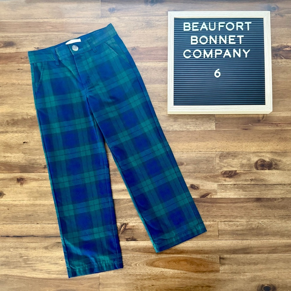The Beaufort Bonnet Company Prep School Pants 6 Navy Green Plaid Boys Preppy